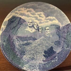 Large Antique Mount Rushmore Decorative Plate in Blue